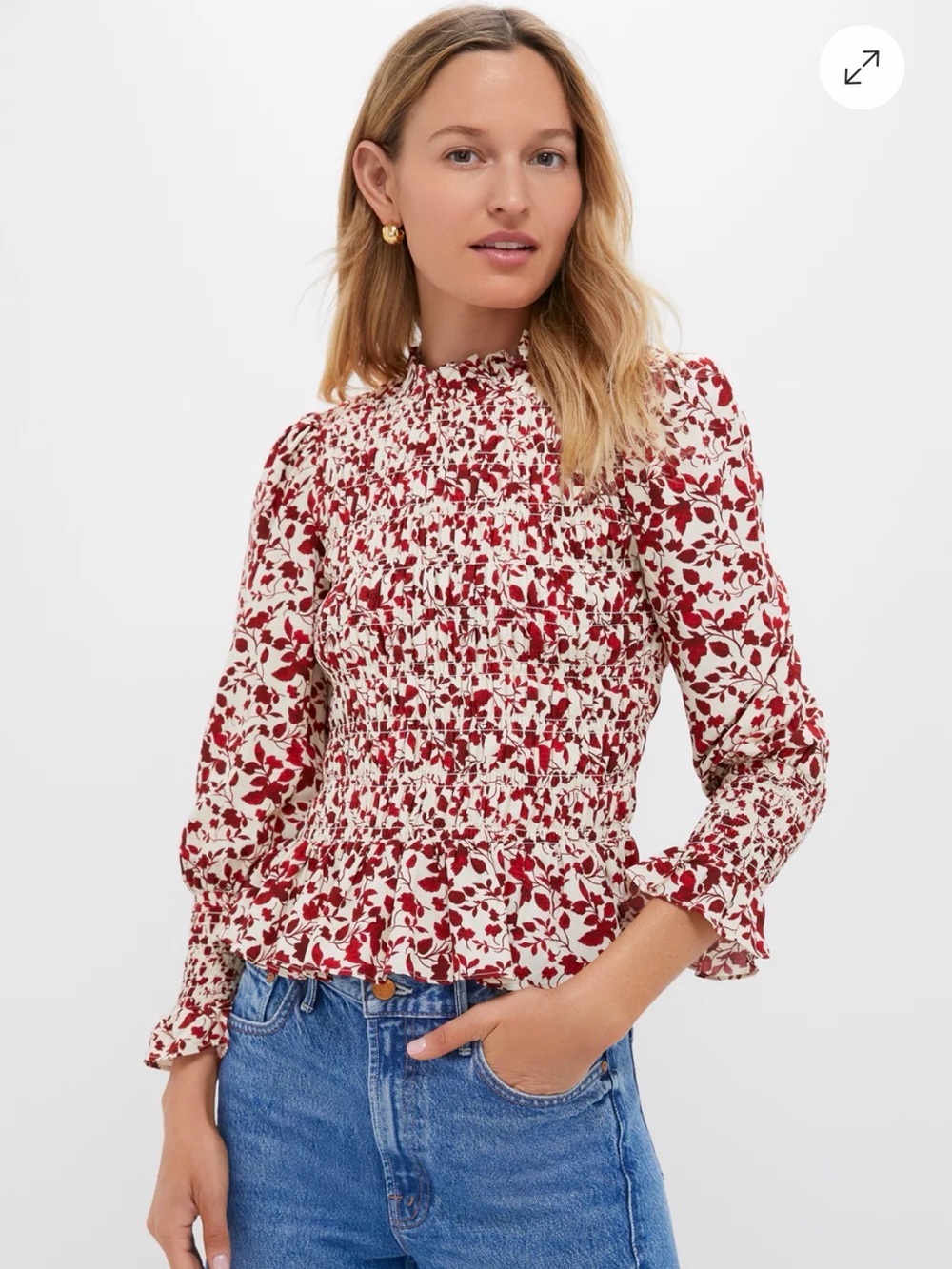 Tuckernuck Smocked Floral Blouse in Red and Cream